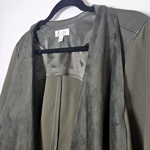 Denim‎ & Company 1X Olive Green Jacket Open Front Vegan Leather Pockets Stretch - Picture 3 of 8